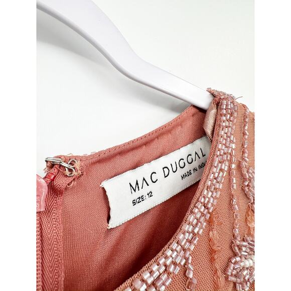 Mac Duggal Rose Pink Sheer Long Sleeve Beaded Formal Gown Size 12 - Picture 5 of 6